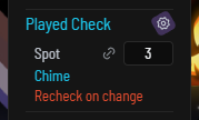 Played Check settings open in the TastyPlug panel: Spot set to 3 with the link icon, Chime on, Recheck on change off.